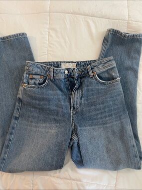 Topshop Straight Leg Jeans in Medium Blue Wash